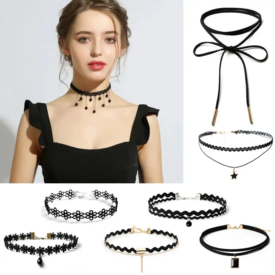 Korean Fashion Velvet Choker Necklace With Vintage Lace Pendant Gothic Statement Jewelry For Women