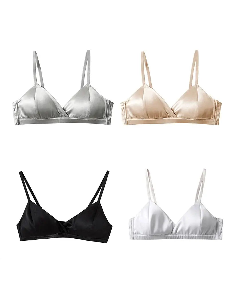 Simples Market SuyaDream silk wireless bras set of 4 in silver, champagne, black and white