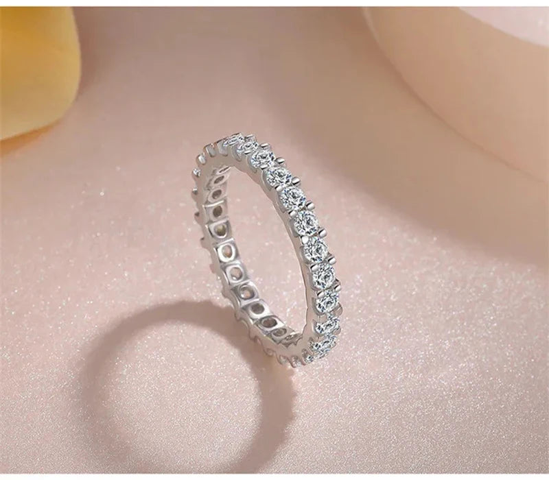 S925 sterling silver eternity ring with cubic zirconia stones for women