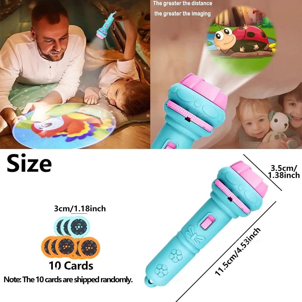 Cartoon Projection Flashlight For Kids And Babies With 10 Cards And 80 Patterns Bedtime Story Projector Toy