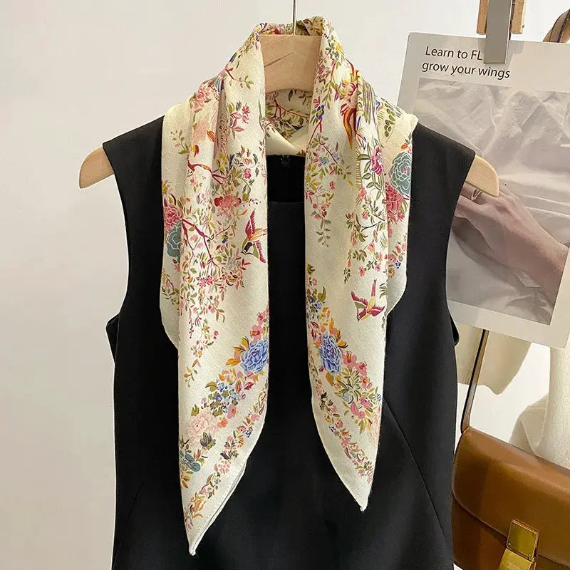 EcoWeave 70cm Floral Print Square Scarf For Women Lightweight Hemp Headwear All Season