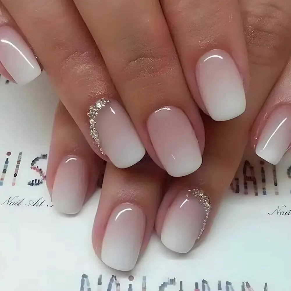 SpringGlow 24Pcs Oval Short Pink Ombre Press On Nails Removable Reusable Nail Art For Sweet Sassy Cool Women