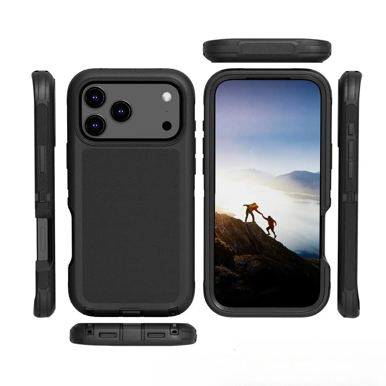 Rugged shockproof case with belt clip, 2-tone armor shell for iPhone 13–17 Pro Max; heavy-duty protection