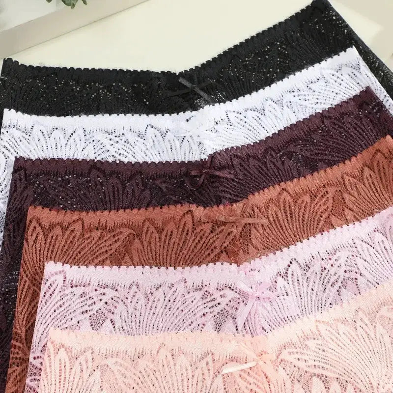 Women's lace briefs set in assorted colors; breathable low-rise underwear