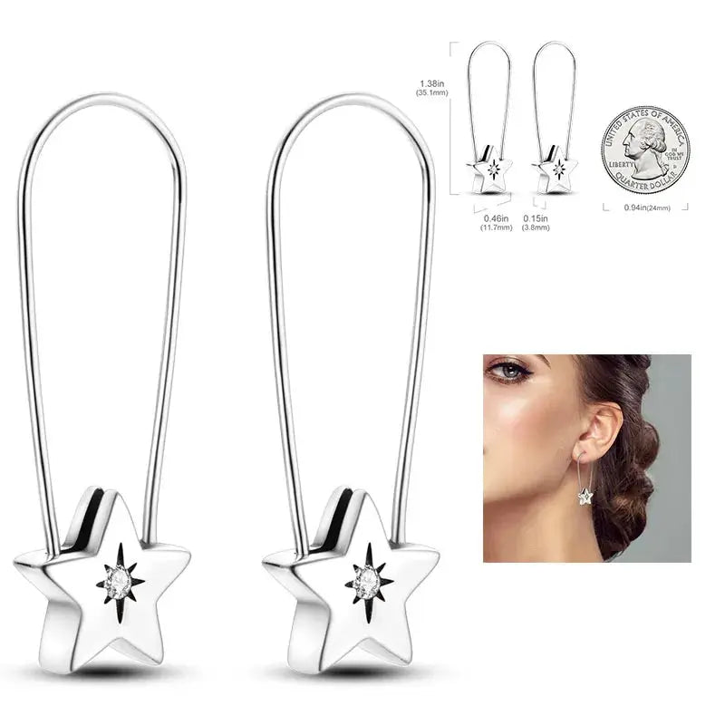 925 Silver Hoop Earrings For Women Zircon Heart Shape Star Eardrops Original Fashion Jewelry