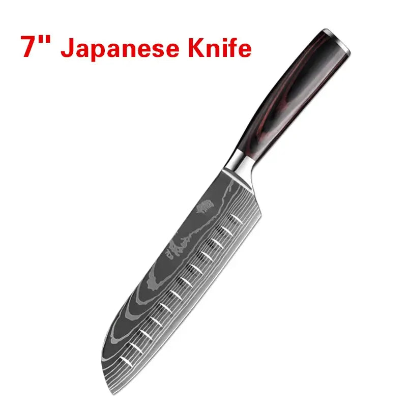 Professional Laser Damascus Kitchen Knife With Wood Handle For Bread Fruit Fish Meat Boning And Slicing