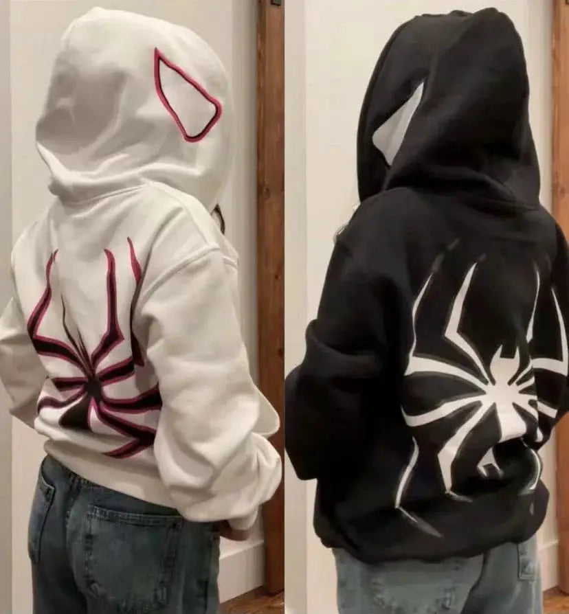 Urban Nocturne Full Zip Spider Hoodie Unisex Oversized Harajuku Streetwear With Graphic Y2K Style