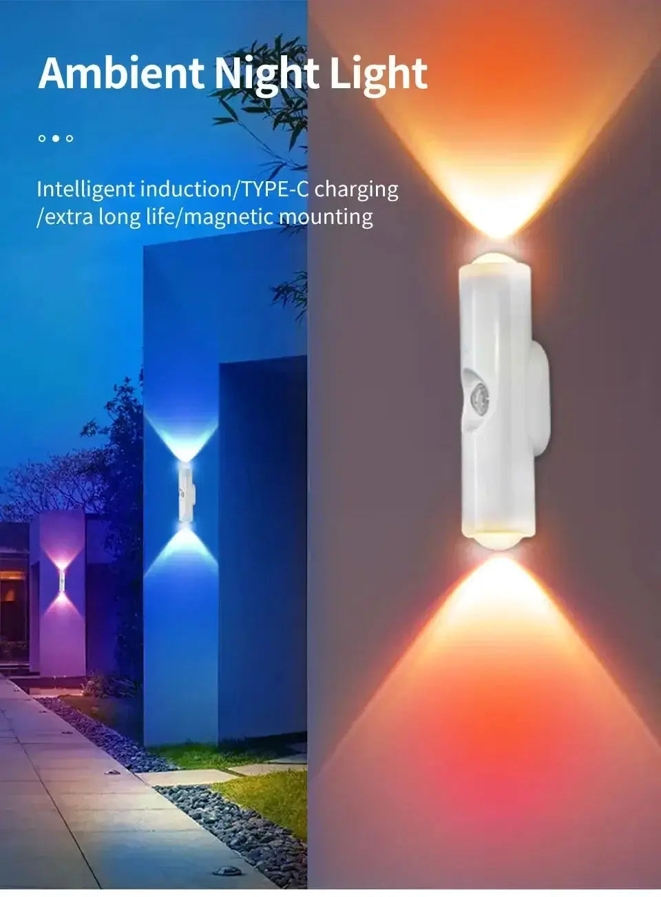 Smart RGB gradient wall light with motion sensor, magnetic mounting, rechargeable