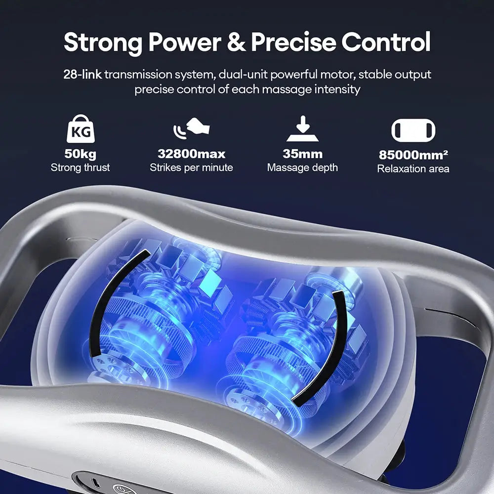 Simples Market 30-head massage gun with high-frequency vibration and blue-lit internal gears