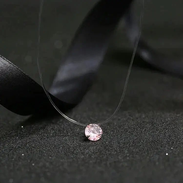 5 Colors Dazzling Zircon Pendant Necklace With Invisible Transparent Fishing Line Chain For Women Minimalist Jewelry