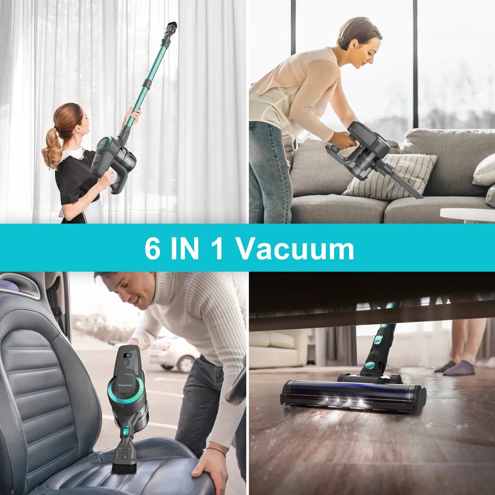 YISORA N300 cordless upright vacuum by Simples Market, teal/gray 6-in-1 stick vacuum for carpet, hard floors, car and pet hair