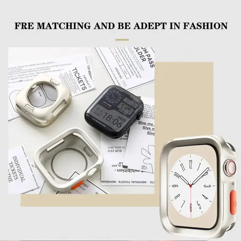 Bumper Soft Silicone Case for Apple Watch by Simples Market; beige anti-drop matte bumper trio for 40–49mm models