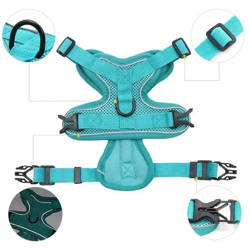 No Pull Dog Harness Leash Set Adjustable Reflective Vest for Small Dogs and Cats Quick Release Buckle