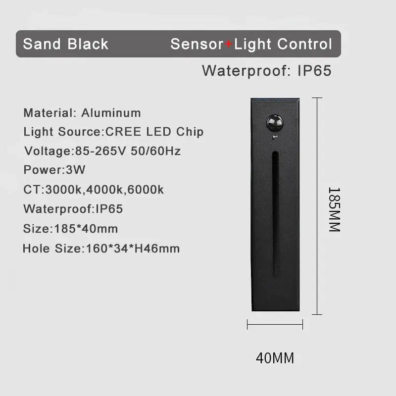 Simples Market SANDIY stair light wall lamp, sand-black aluminum, IP65 waterproof, 3W CREE LED