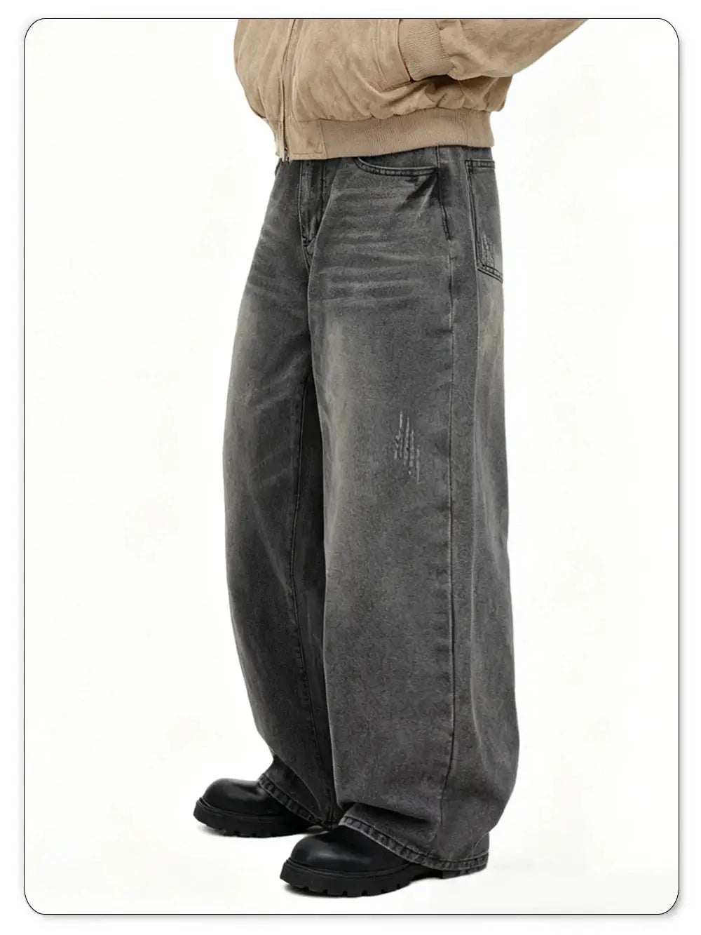 Men's gray denim baggy wide-leg jeans by Simples Market, casual daily wear