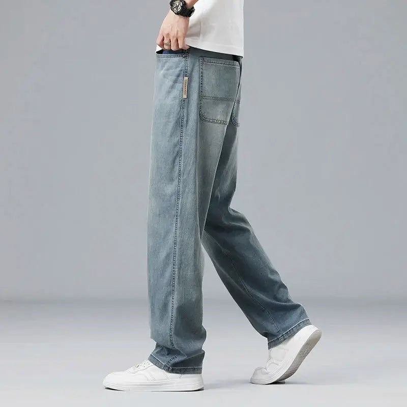 Men's ultra-thin Lyocell jeans Simples Market, light blue loose straight casual denim pants