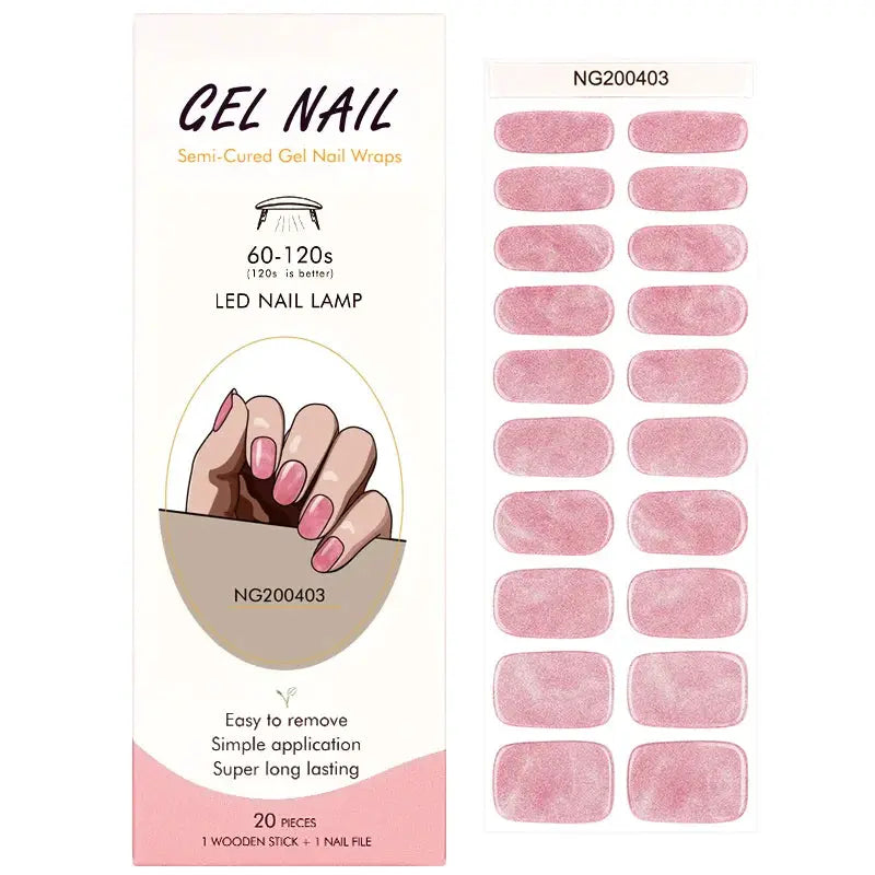 NailLux Semi Cured Nail Wraps For 16 To 20 Tips Easy Full Cover Adhesive Press On Nails Gel Finish UV LED Compatible