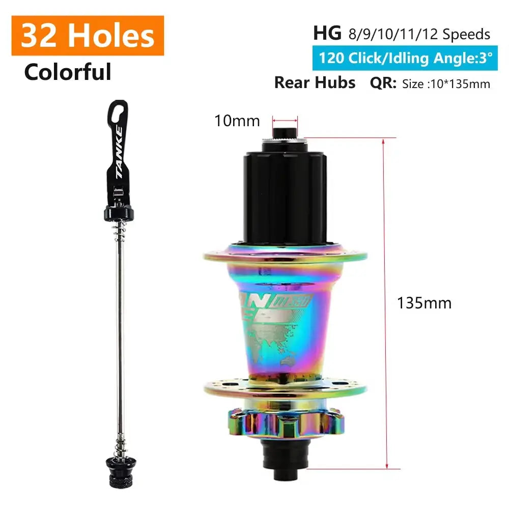 TanKe 120 Click MTB Front Rear Hub 120 Engagement 6 Bearings Thru Axle HG 8 9 10 11 12 Speed Disc Brake 28 32 36 Holes