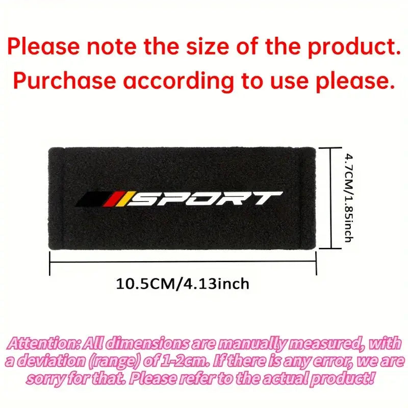 Black plush car door handle protector and armrest cover with SPORT logo, Simples Market, 10.5 cm long
