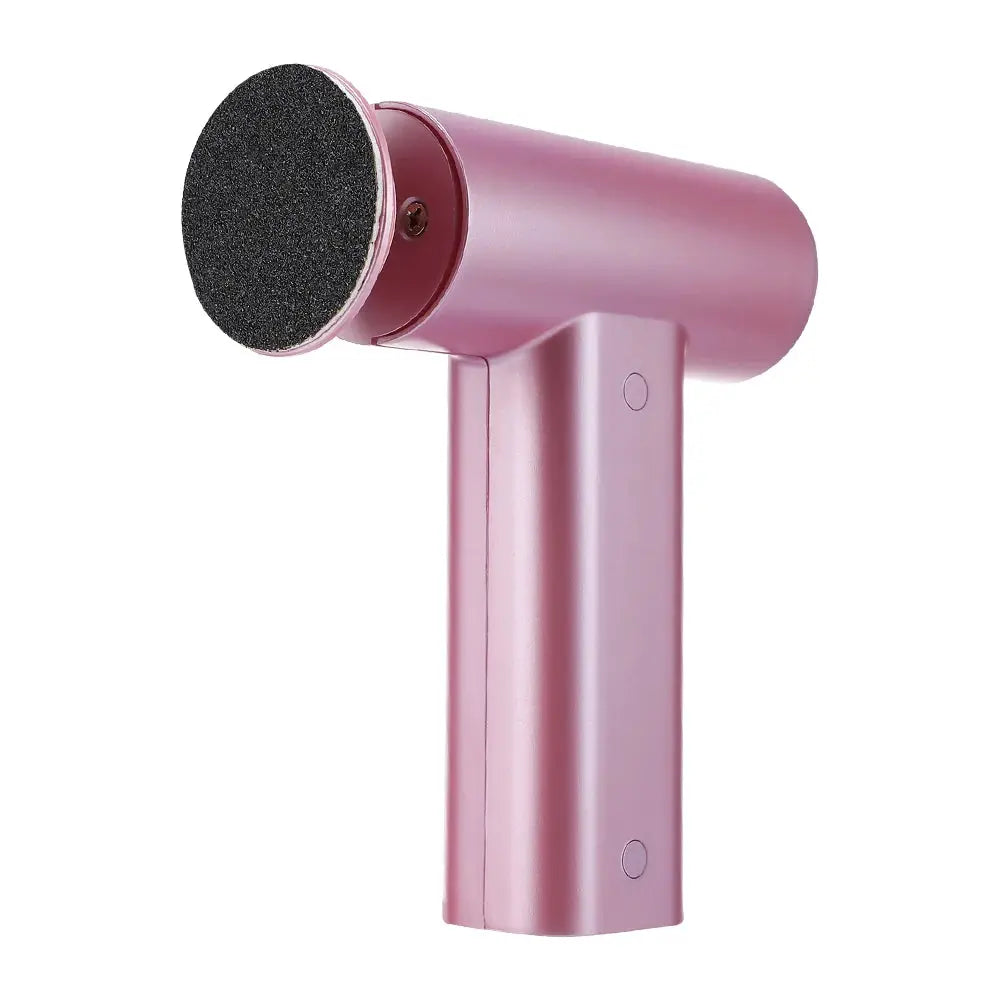 Pink handheld electric foot callus remover with round black sanding head