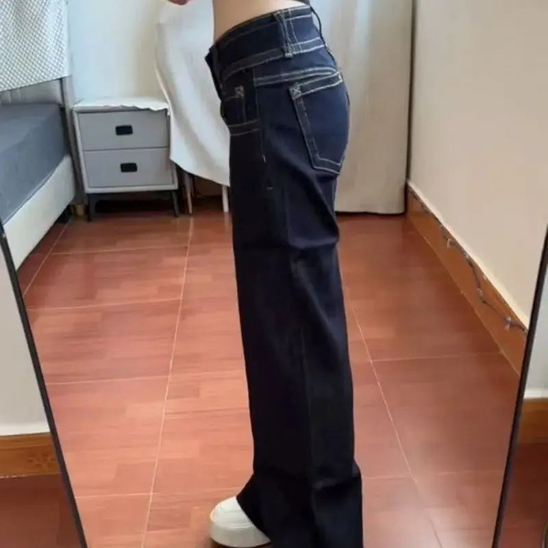 Womens Bootcut Jeans Double Waist Button Loose Fit American Pants