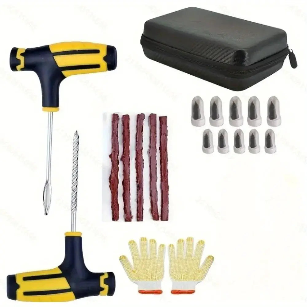 Emergency Tire Repair Kit by Simples Market - universal manual tools with repair strips, plugs, 2 gloves, storage case