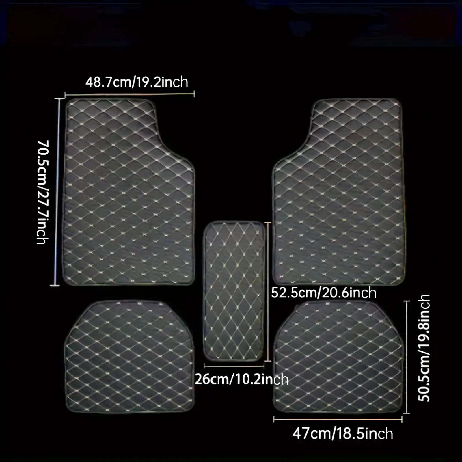 Simples Market 5-piece black PU leather car floor mats set; diamond-quilted, waterproof, dust-proof
