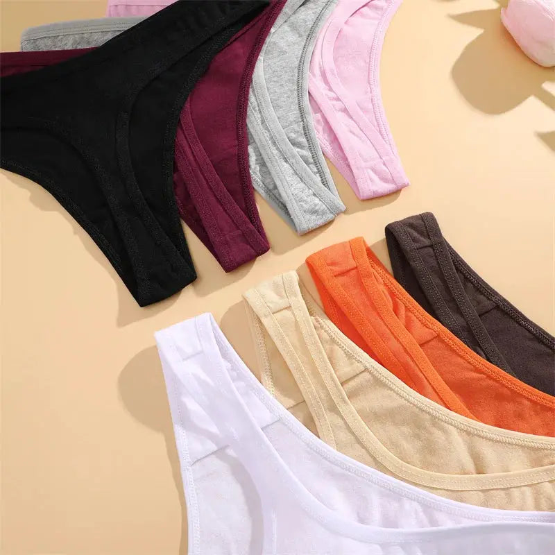 Women seamless cotton panties 4-piece set, low-rise V-waist, assorted colors, Simples Market