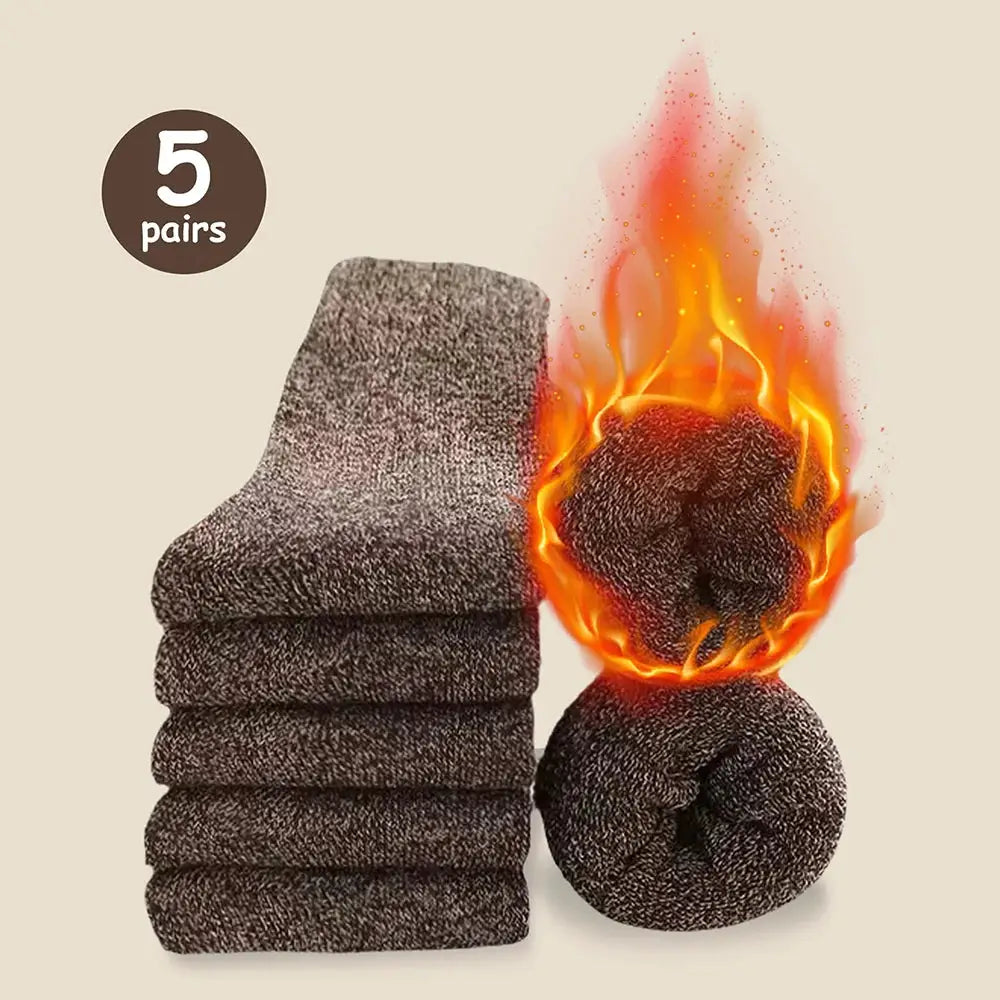 Men's Thick Mid Calf Warm Socks For Snow Boots Elastic Fit Thermal Insulated Knit Polyester Elastane Blend Solid Color