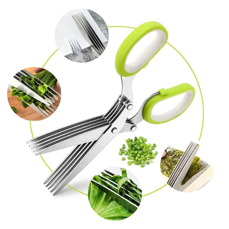 Multi Layer Stainless Steel Kitchen Scissors With Safe Cover For Herbs Green Onions Vegetables And Meat