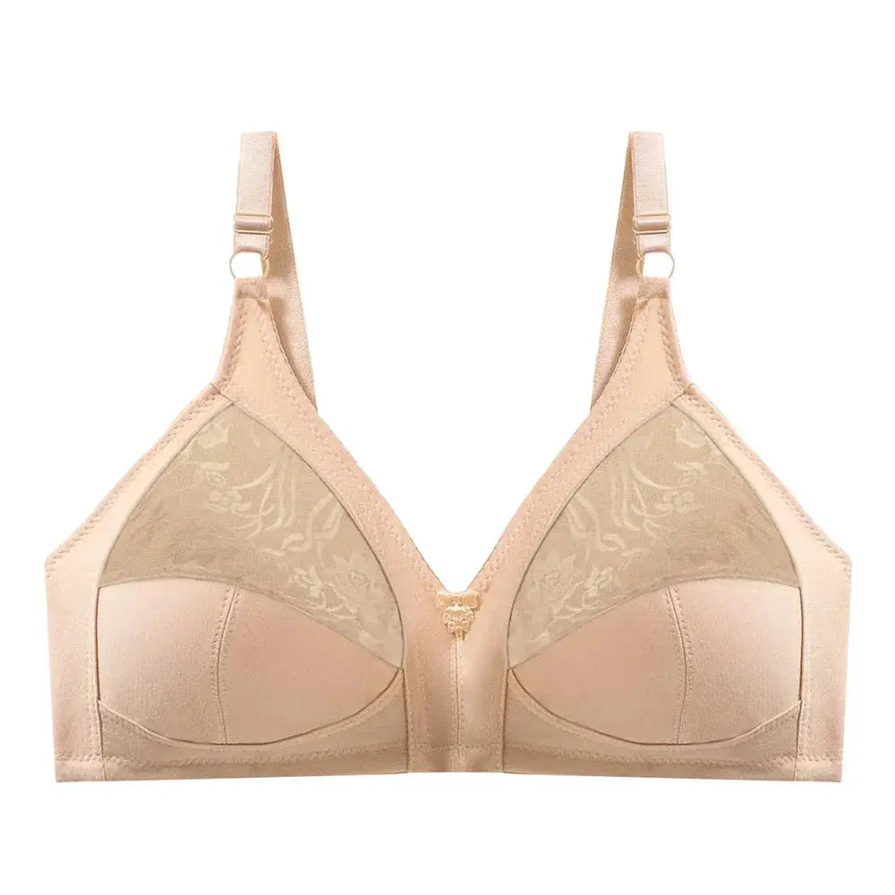 Bra nude beige full-cup with lace panels and wide straps