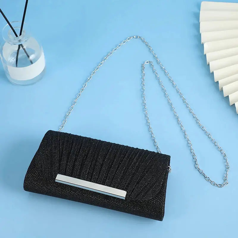 Simples Market black sequined evening clutch with silver chain strap