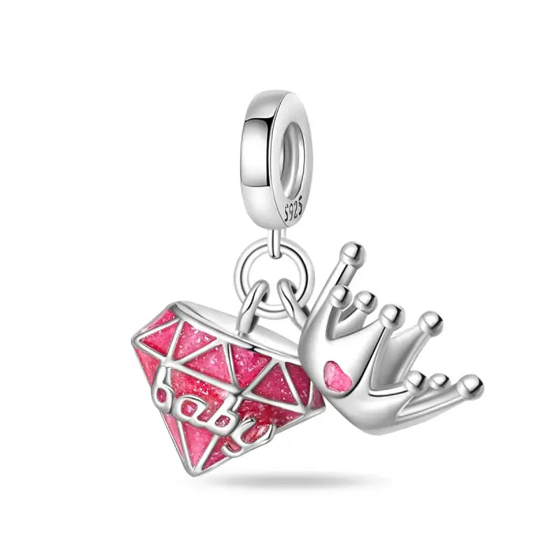 925 Silver Plated Magic Mirror Perfume Princess Angel Pink Charms Beads Fit Pandach 925 Bracelet Fine DIY Jewelry