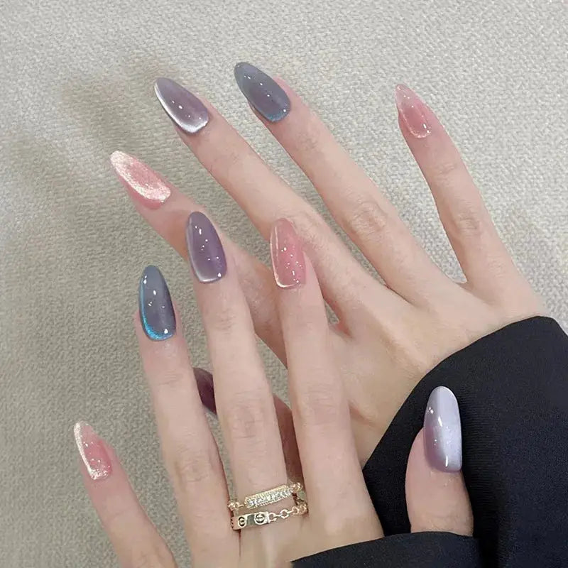 Glamora French Almond False Nails 24 Piece Press On Stiletto Tips With White Edge Design Glue Included For Wearable Glam