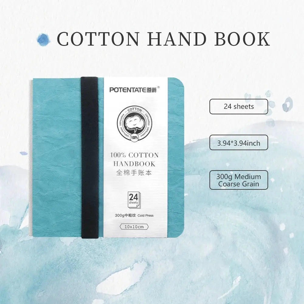 POTENTATE blue watercolor journal with elastic band; Simples Market; 24 sheets, 300gsm 100% cotton cold-press.
