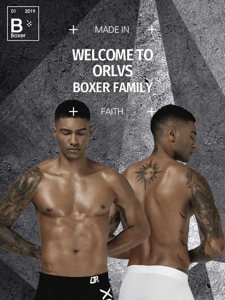 Simples Market men's cotton boxer briefs; black and white underwear with U-pouch, two models shown