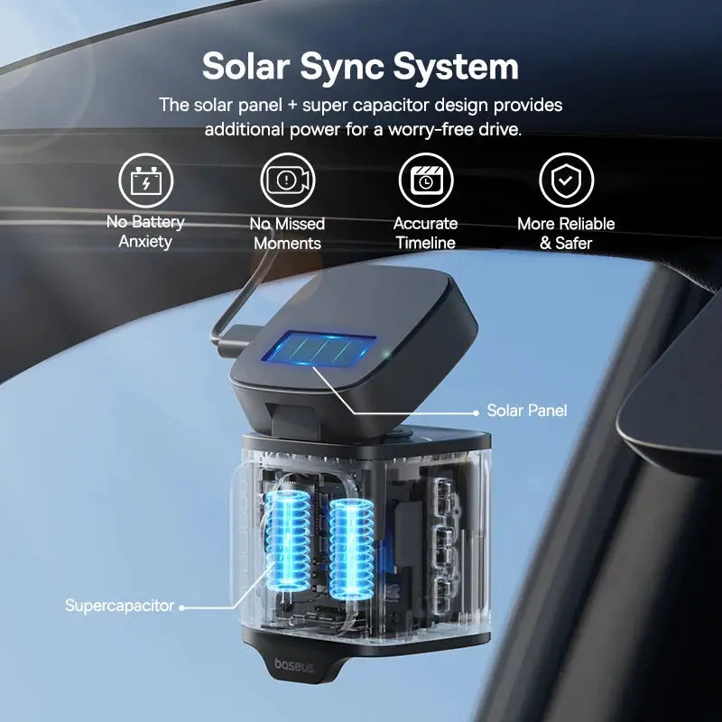 Baseus VD1 3K dash cam with solar panel and supercapacitors