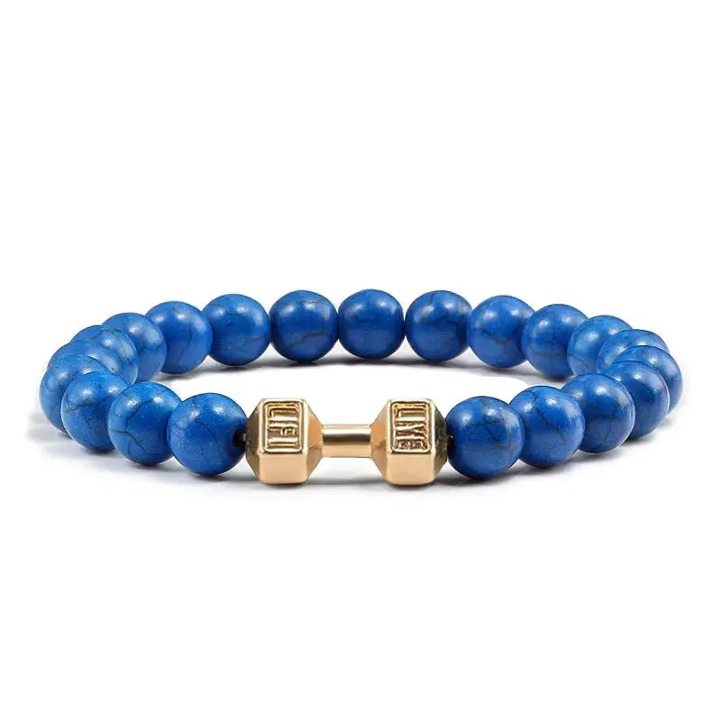 Natural Volcanic Stone Bracelet For Men And Women Matte Black Lava White Beads Dumbbell Charm Strand Fitness Jewelry