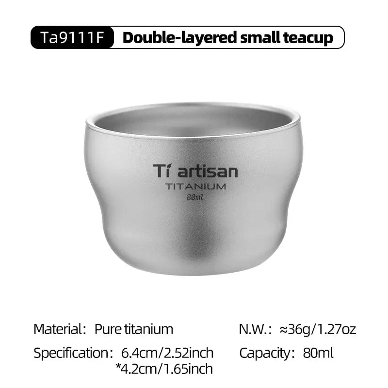 Tiartisan 80ml double-layer titanium teacup for camping, ultralight portable mug