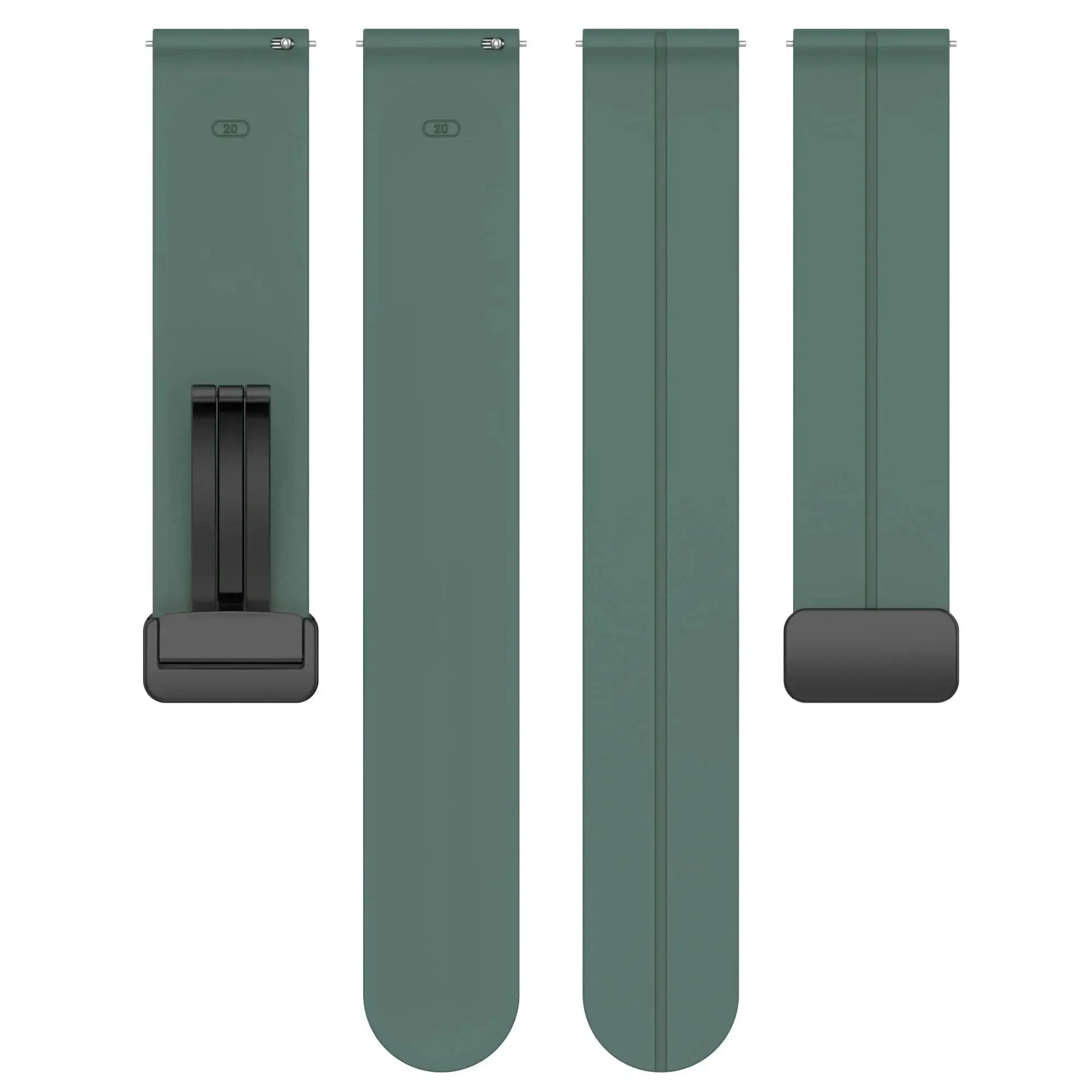 Four green silicone watch straps (20/22mm) with magnetic buckles for Samsung Galaxy Watch and Huawei GT series.