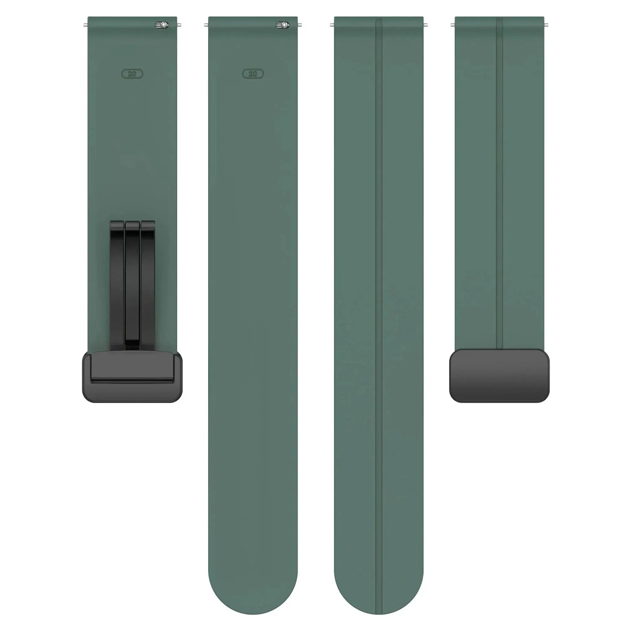 Four green silicone watch straps (20/22mm) with magnetic buckles for Samsung Galaxy Watch and Huawei GT series.