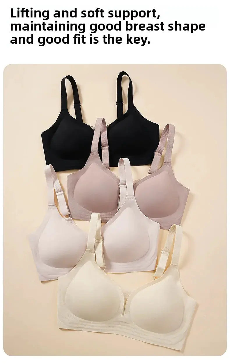 Plus-size seamless back-hook wireless push-up bra set in black, nude, taupe, and white (6-pack)