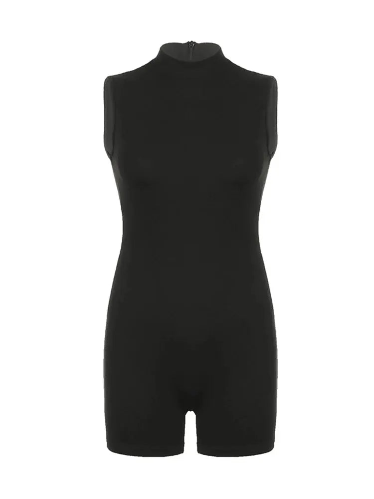 Women's black romper jumpsuit with invisible zipper