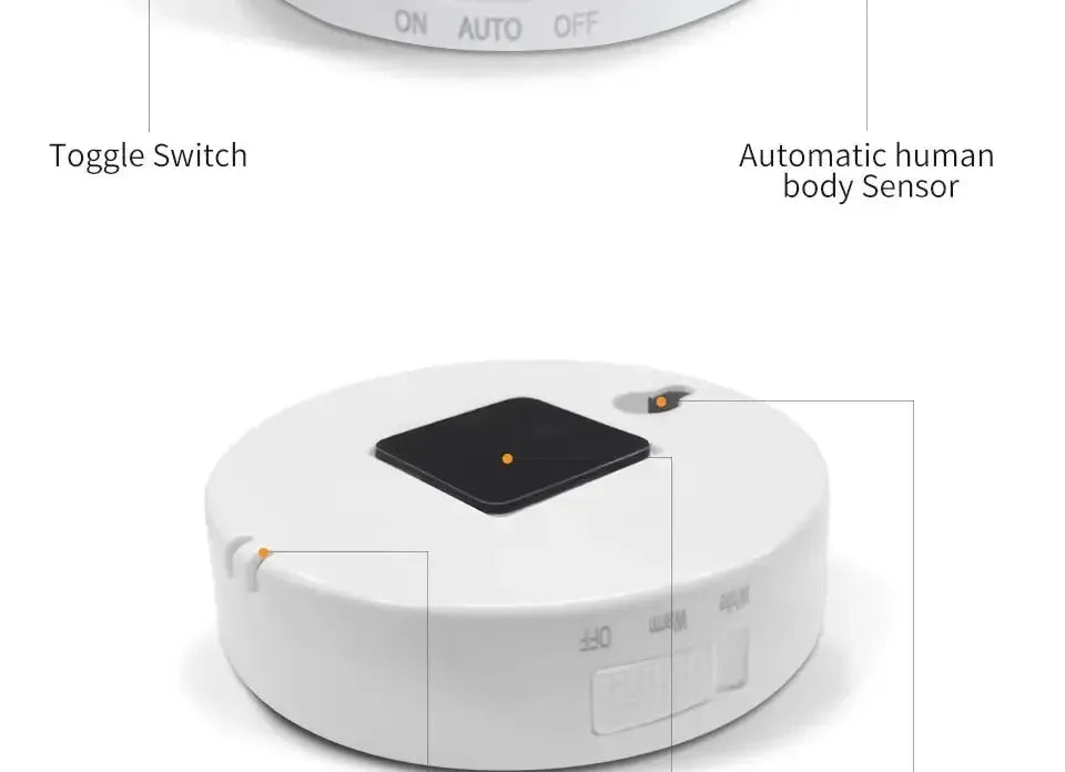 Simples Market LED motion sensor night light, white circular base with black square sensor, USB rechargeable