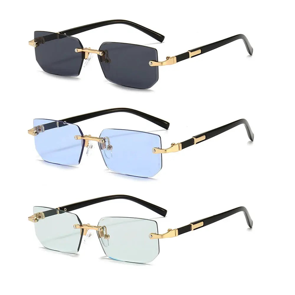 NovaVista Rimless Rectangle Sunglasses Unisex Lightweight Small Square Shades With Mirror Lenses For Summer Travel