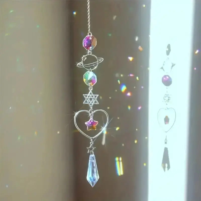 1 Pc Galaxy Star Moon Crystal Wind Chime Pendant Home Decor Outdoor Garden Suncatcher Holiday Party Supplies