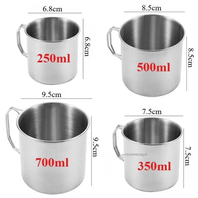 Simples Market stainless steel camping cup set of 4 with foldable handles (250ml, 350ml, 500ml, 700ml)