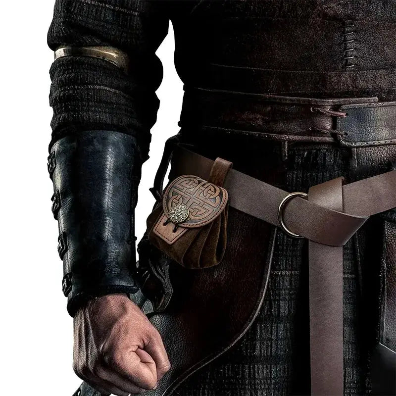 SteampunkForge Medieval Punk PU Leather Drawstring Fanny Pack For Men Cosplay Waist Bag