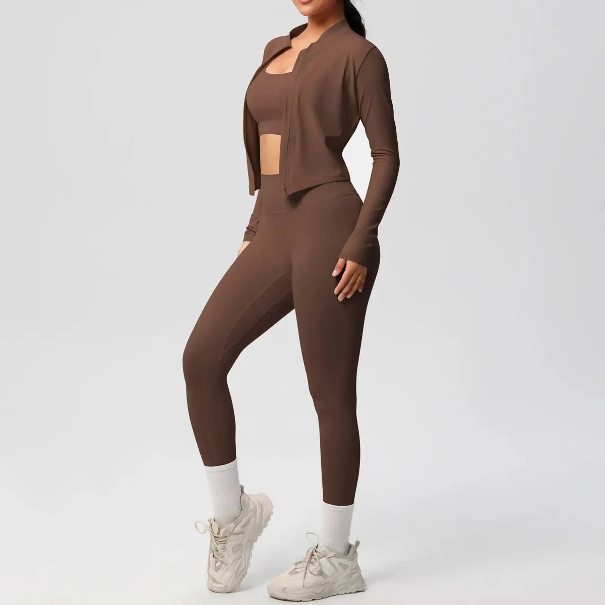 3 Piece Yoga Set for Women Sports Bra Zipper Jacket Leggings Gym Wear