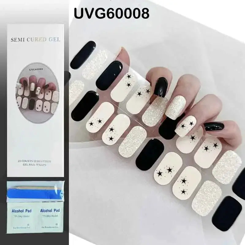 NailLux Semi Cured Nail Wraps For 16 To 20 Tips Easy Full Cover Adhesive Press On Nails Gel Finish UV LED Compatible